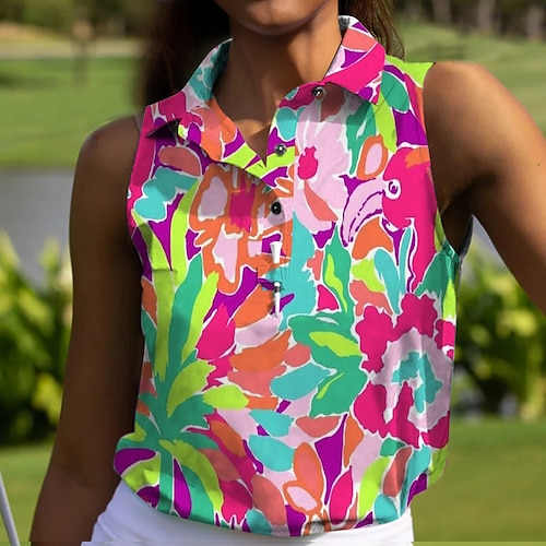 

Femme T-shirt POLO Chemise de golf Polo boutonné Respirable Séchage rapide Evacuation de l'humidité Sans Manches Vêtements de golf Top Standard Floral Eté Tennis Le golf Pickleball