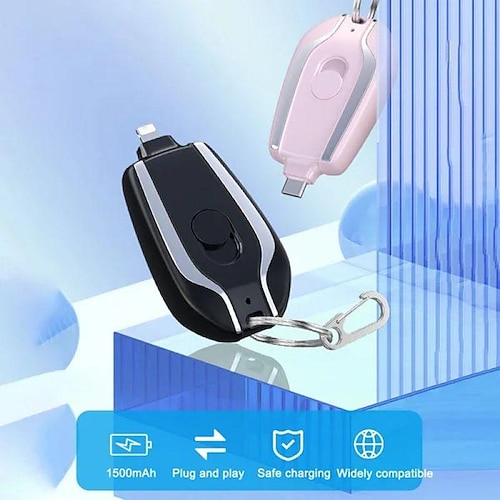 

Portable Keychain Charger 1500mAh Type-C Ultra-Compact Mini Battery Pack Fast Charging Backup Power Bank For Iphone Devices