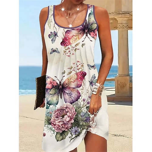 

Mujer Vestimenta casual Vestido de Tanque Vestido de verano Floral Mariposa Estampado Con Tirantes Mini vestido Activo Moda Exterior Diario Sin Mangas Ajuste regular Blanco Rojo Azul Marino Verano