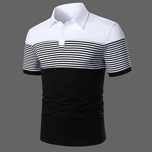 

Voor heren Polo's met knopen POLO Shirt Casual Feestdagen Revers Korte mouw Modieus Basic Kleurenblok Klassiek Zomer Normale pasvorm Zwart Donker Marine Polo's met knopen