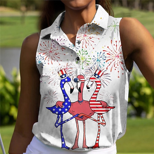 

Mulheres Camisa polo de caminhada Camisa de golfe Pólo de botões Respirável Secagem Rápida Pavio Humido Sem Manga Vestuário de golfe Roupas de golfe Normal Flamingo Estampado Verão Tênis Golfe