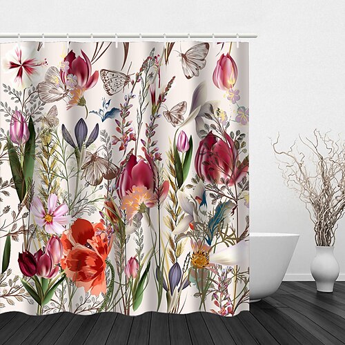 

Shower Curtain with Hooks Watercolor Plant Leaves with Floral Bathroom Decor Waterproof Fabric Shower Curtain Set with12 Pack Plastic Hooks