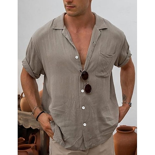 

Homme Chemise Chemise Lin Chemise décontractée Chemisette Chemise d'été Chemise de plage Blanche Bleu Kaki Manche Courte Plein Revers Printemps été Hawaïen Vacances Vêtement Tenue Basique