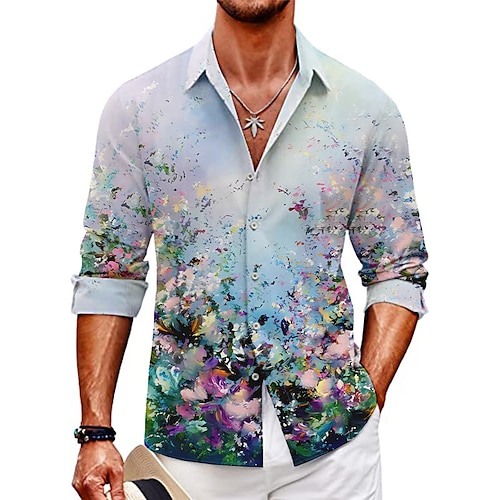 

Homme Chemise Floral Imprimés Photos Col rabattu Jaune Bleu Violet Vert Extérieur Plein Air manche longue Imprimer Vêtement Tenue Mode Vêtement de rue Design Décontractées