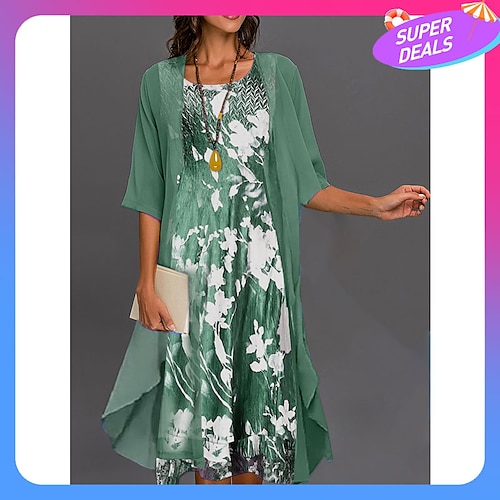 

set di vestiti da donna vestito a due pezzi abito midi verde blu grigio mezza manica stampa floreale estate primavera scollo a U casual 2023 s m l xl xxl 3xl