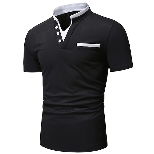 

Men's Button Up Polos Golf Shirt Street Casual Stand Collar Notched Short Sleeve Fashion Basic Plain Button Summer Regular Fit Black Button Up Polos