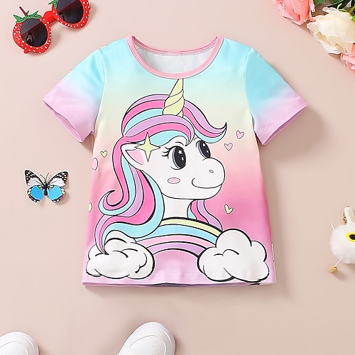 

Fille T-shirt Manche Courte T-shirt Tee-shirts Graphic Bande dessinée Licorne 3D effet Actif Mode Le style mignon Polyester Extérieur Casual du quotidien Enfants Col ras du cou 3-12 ans Graphique