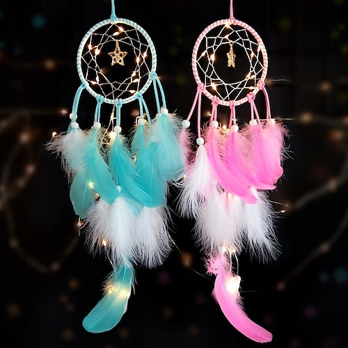 

Star Dream Catcher Handmade Gift Feather Hook Flower Wind Chime with One Circles Ornament Wall Hanging Decor Art Boho Style 11x50cm/4.33''x20''