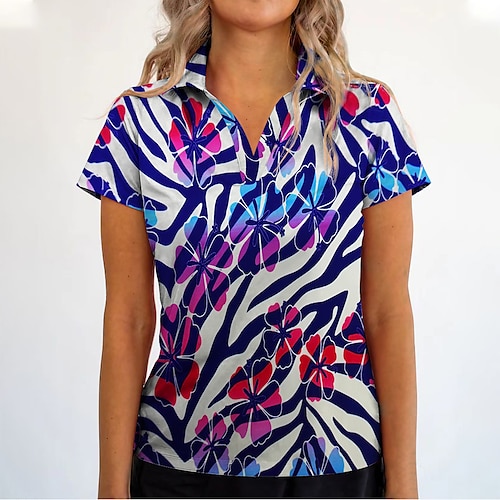 

Mulheres Camisa polo de caminhada Camisa de golfe Respirável Secagem Rápida Pavio Humido Manga Curta Vestuário de golfe Roupas de golfe Normal Em V Floral Verão Tênis Golfe Pickleball