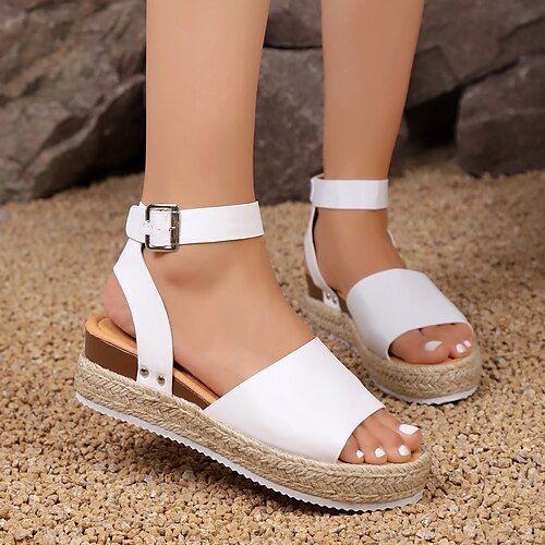 

Mujer Sandalias Sandalias con Cuña Alpargatas Sandalias de plataforma Diario Verano Remache Hebilla Tacón Cuña Dedo redondo Casual Confort Minimalismo Zapatos de Paseo Cuero Sintético Flying Weaving