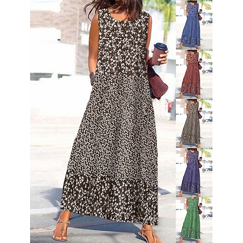 

Mujer Vestimenta casual Vestido de Tanque Vestido de flores Floral floral ditsy Estampado Cuello Barco vestido largo vestido largo Moda Ropa de calle Exterior Diario Sin Mangas Holgado Negro Vino