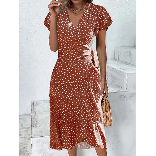 

Mulheres Vestido casual Vestido Envelope Vestido A Line Poá Cordões Franzido Decote V Vestido midi Moda Roupa de rua Ao ar livre Diário Manga Curta Normal Rosa Verão Primavera S M L XL XXL