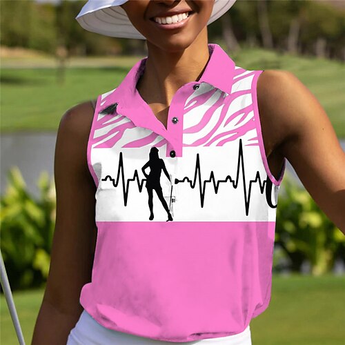 

Mulheres Camisa polo de caminhada Camisa de golfe Pólo de botões Respirável Secagem Rápida Pavio Humido Sem Manga Vestuário de golfe Roupas de golfe Normal Estampado Verão Tênis Golfe Pickleball