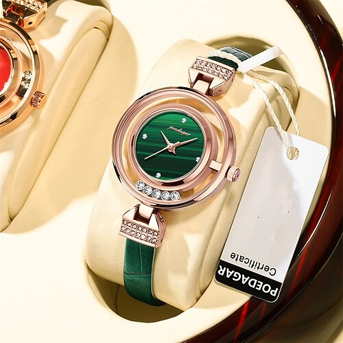 

Poedagar mode montres pour femmes de luxe en cuir diamant robe dames vert montre de haute qualité étanche femmes montre