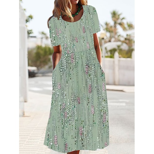 

Mulheres Vestido casual Vestido de verão Vestido estampado Floral Âmbar Bolsos Imprimir Gola Redonda Vestido midi Moda Roupa de rua Ao ar livre Diário Manga Curta Ajuste Largo Verde Claro Rosa Azul