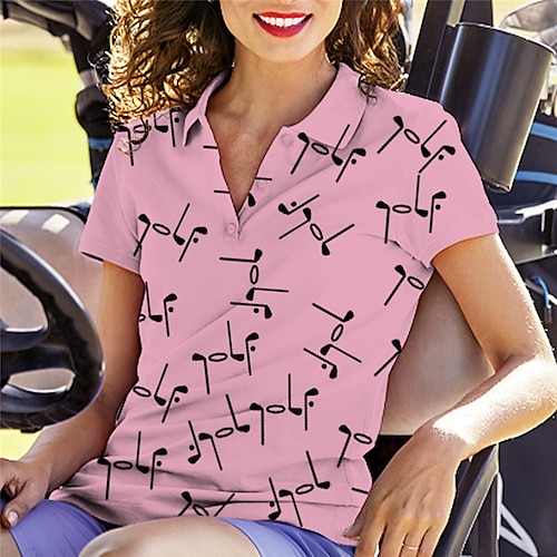 

Femme T-shirt POLO Chemise de golf Polo boutonné Respirable Séchage rapide Evacuation de l'humidité Manche Courte Vêtements de golf Top Standard Imprimé Eté Tennis Le golf Pickleball