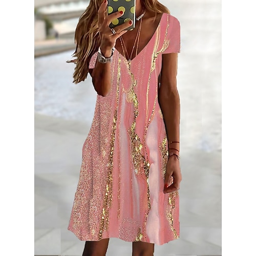 

Damen Lässiges Kleid Sommerkleid Kleid drucken Geometrisch Bedruckt V Ausschnitt Minikleid Aktiv Modisch Outdoor Täglich Kurzarm Regular Fit Neon Pink Erröten Sie Rosa Rosa Sommer Frühling S M L XL