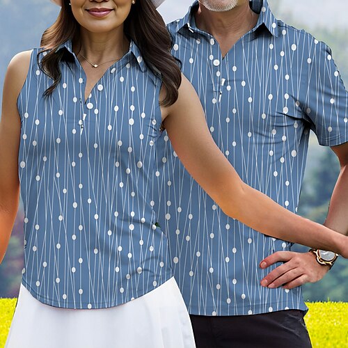 

Homens Mulheres Camisa polo de caminhada polo combinando Camisa de golfe Respirável Secagem Rápida Pavio Humido Manga Curta Vestuário de golfe Roupas de golfe Normal Riscas Verão Tênis Golfe