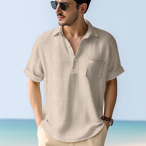 

Men's Shirt Popover Shirt Casual Shirt Summer Shirt Blue Green khaki Short Sleeve Plain Lapel Daily Vacation Front Pocket Clothing Apparel Fashion Casual Comfortable