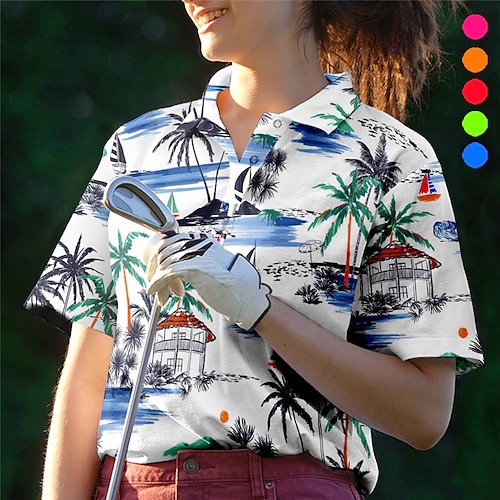 

Mulheres Camisa polo de caminhada Camisa de golfe Pólo de botões Respirável Secagem Rápida Pavio Humido Manga Curta Vestuário de golfe Roupas de golfe Normal Floral Verão Tênis Golfe Pickleball