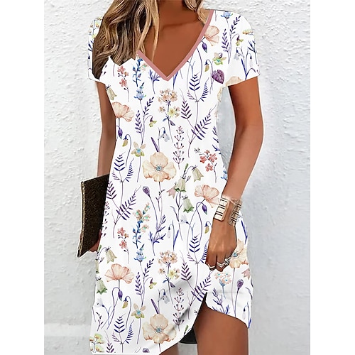 

T-shirt Robe Robe casual Robe d'été Femme Floral Imprimer Col V Actif Mode Extérieur du quotidien Manche Courte Standard Blanche Rose Claire bleu marine Eté Printemps S M L XL XXL