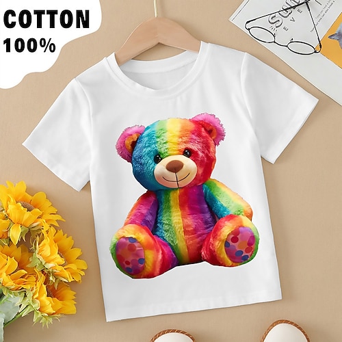 

Girls' T shirt Short Sleeve T shirt Tee Graphic Cartoon Bear 3D Print Active Fashion Cute 100% Cotton Outdoor Casual Daily Kids Crewneck 3-12 Years 3D Printed Graphic Regular Fit Shirt