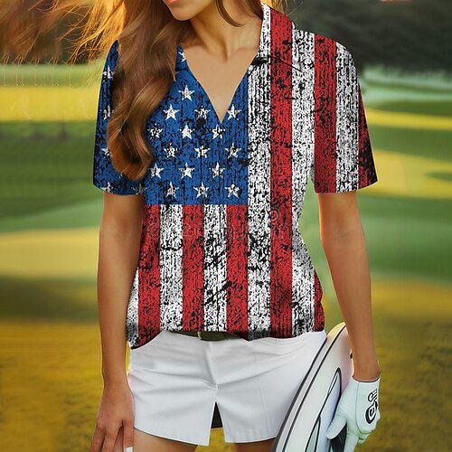 

Mujer Camisas de polo Camiseta de golf Transpirable Secado rápido Dispersor de humedad Manga Corta Ropa de golf ropa de golf Ajuste regular Escote en V Bandera Verano Tenis Golf pepinillo