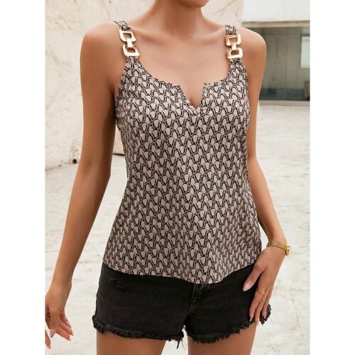 

Damen Tank Top Spaghetti-Shirt Khaki Graphic Bedruckt Ärmellos Casual Strassenmode V Ausschnitt Standard S