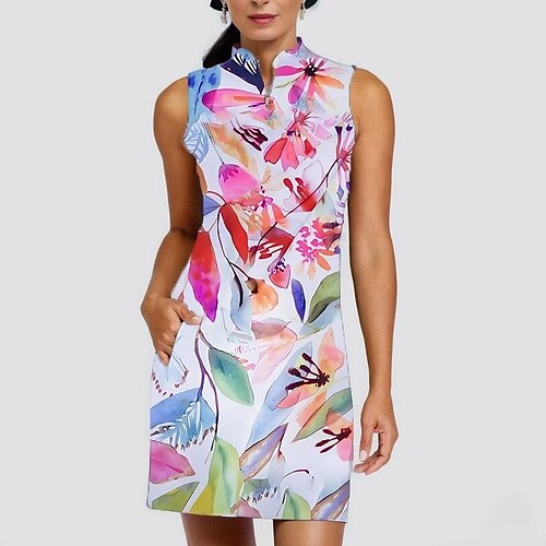 

Women's Tennis Dress Golf Dress Breathable Quick Dry Moisture Wicking Sleeveless Dress Tennis Outfit Zipper Floral Printed Summer Tennis Golf Pickleball