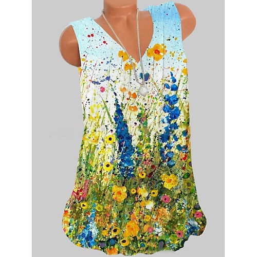 

Mulheres Malha Íntima Verde Floral Imprimir Sem Manga Casual Feriado Roupa de rua Decote V Padrão Tema Flores S