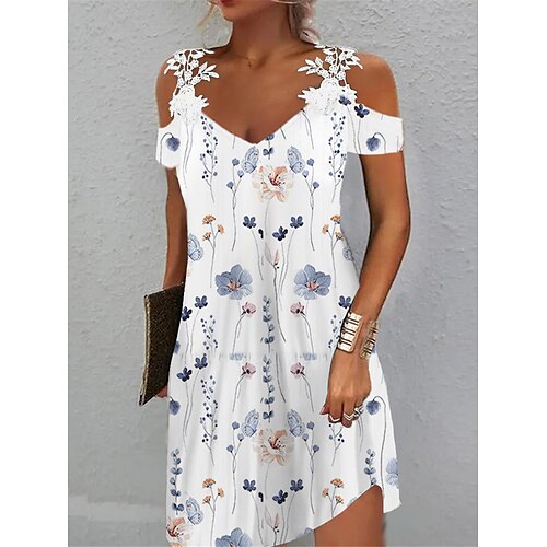 

Mujer Vestimenta casual Vestido de verano Vestido lencero Floral Encaje Hombro frío Con Tirantes Mini vestido Activo Moda Exterior Diario Manga Corta Ajuste regular Rosa Claro Blanco Rosa Verano