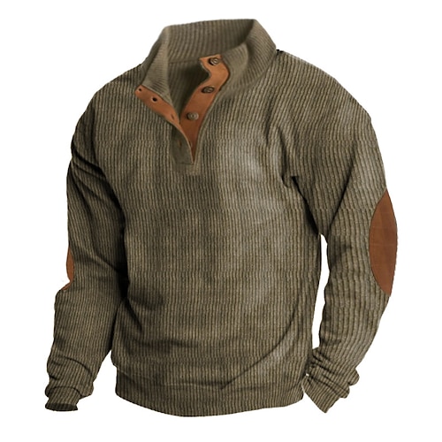 

Men's Sweatshirt Corduroy Pullover Apricot Black Blue Brown Khaki Standing Collar Color Block Patchwork Tactical Sports & Outdoor Casual Corduroy Streetwear Casual Athletic Spring & Summer Clothing