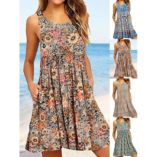 

Mujer Vestimenta casual Vestido de Tanque Vestido de verano Graphic Floral Estampado Cuello Barco Mini vestido Moda Clásico Diario Festivos Sin Mangas Holgado Amarillo Claro Marrón claro Azul Piscina