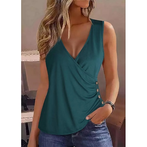 

Débardeur Femme Rose Claire Vert Etoile Plein Bouton Sans Manches Casual basique Col V Normal Standard S