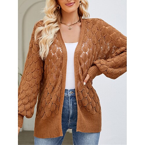 

Mulheres Sueter Cardigan Saltador Crochê Tricotar Buraco Côr Sólida Abertura Frontal à moda Casual Diário Para Noite Verão Primavera Vinho Marron S M L