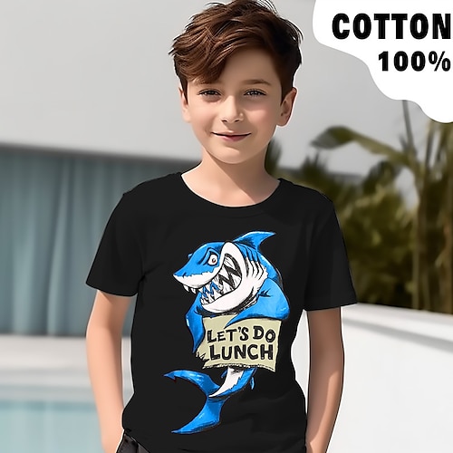 

Chico Camiseta Manga Corta Camiseta Graphic Letra Tiburón Impresión 3D Activo Deportes Moda 100% Algodón Exterior Casual Diario Niños Cuello redondo 3-12 años Gráfico impreso en 3D Ajuste regular