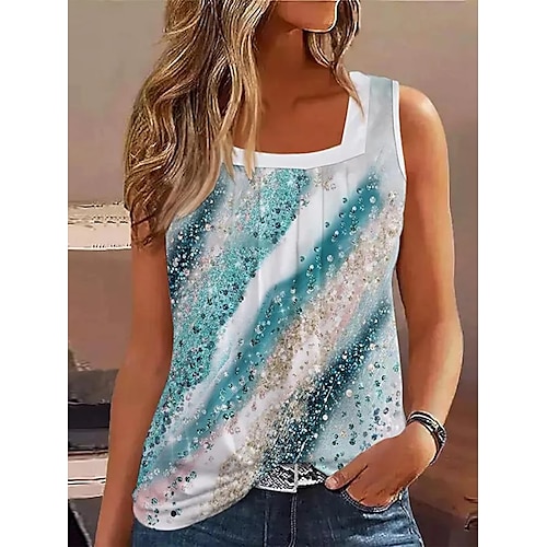 

Women's Tank Top Blue Tie Dye Abstract Print Sleeveless Casual Basic Square Neck Regular S