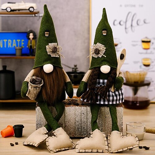 

haobei cross-border chapéu pontudo verde pernas penduradas café boneca Rudolph grão de café boneca sem rosto decoração elfo anão