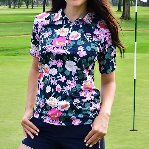 

Mulheres Camisa polo de caminhada Camisa de golfe roupas de golfe Respirável Secagem Rápida Macio Manga Curta Blusas Normal Botão Floral Verão Primavera Treino de Ginástica Golfe Badminton