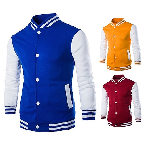 

Herren Bomberjacke College Jacke Freizeitskleidung Urlaub Warm Klassicher Stil Frühling Herbst Farbblock Komfort Freizeit Stehkragen Hellgrau Wein Schwarz Dunkelmarine Blau Jacken