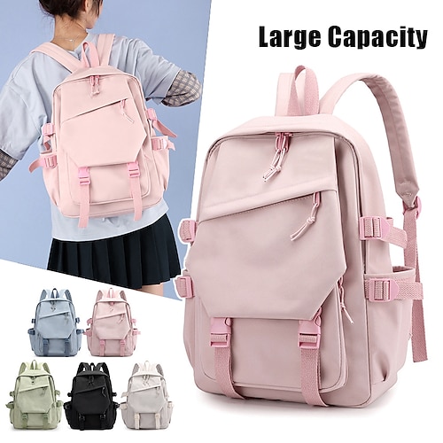 

Homens Mulheres mochila Mochila Escolar mochila Escola Diário Côr Sólida Náilon Ajustável Grande Capacidade Leve Ziper Preto Branco Verde Claro