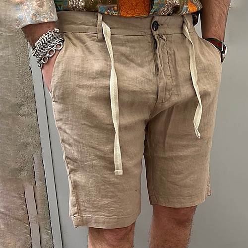 

Herren Shorts Kurze Hosen Leinenshorts Kurze Hosen Sommer-Shorts Kordelzug Glatt Komfort Atmungsaktiv Outdoor Täglich Ausgehen Leinen / Baumwoll Mischung Modisch Brautkleider schlicht Khaki