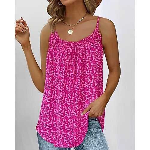 

Débardeur Camisole Femme Noir Rose Claire Rouge Floral Imprimer Sans Manches Casual Vacances basique Col en U Normal Standard Fleur S