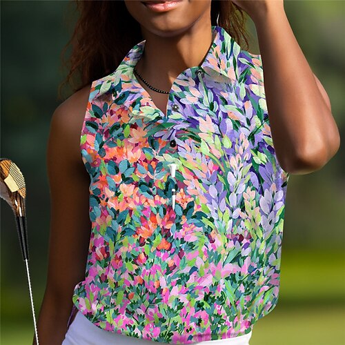 

Damen poloshirt Golfhemd Geknöpftes Poloshirt Atmungsaktiv Schnelltrocknend Feuchtigkeitsableitung Ärmellos Golfbekleidung Golfkleidung Regular Fit Blumen Sommer Tennis Golfspiel Pickleball