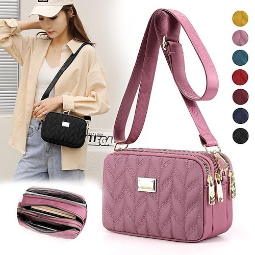 

Women's Crossbody Bag Shoulder Bag Mobile Phone Bag Nylon Office Daily Zipper Adjustable Large Capacity Breathable Solid Color Wine Red Black Dark Red