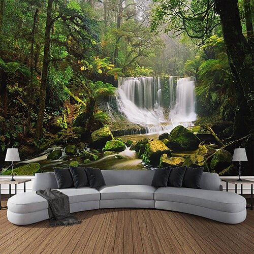 

Bosque cascada paisaje tapiz colgante pared arte gran tapiz mural decoración fotografía telón de fondo manta cortina hogar dormitorio sala de estar decoración