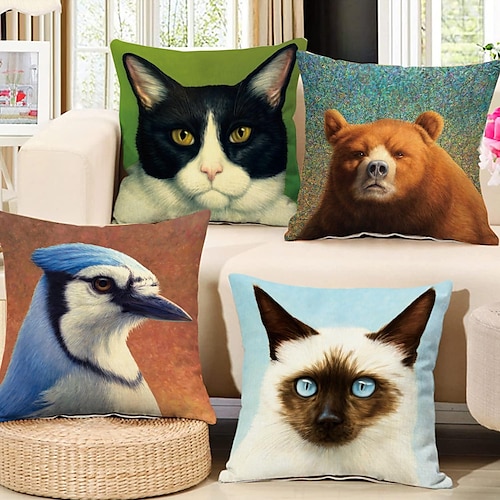 

Animal Face Double Side Pillow Cover 4PC Soft Decorative Square Cushion Case Pillowcase for Bedroom Livingroom Sofa Couch Chair