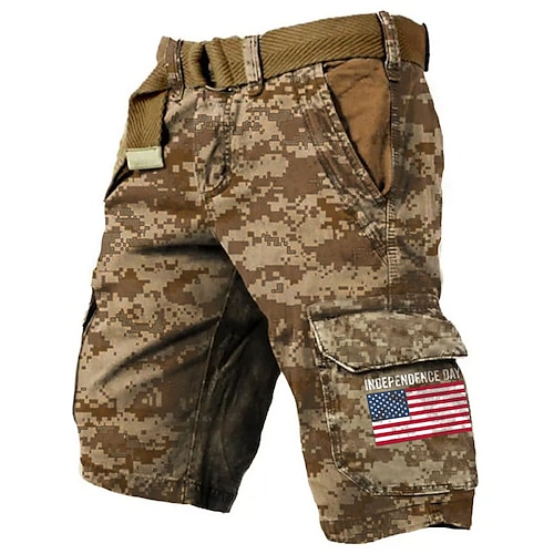 

Homens Calção Shorts de verão Shorts casuais Bolsos Com Cordão Cintura elástica Gráfico Côr Camuflagem Bandeira americana Respirável Macio Curto Casual Diário Feriado Moda Roupa de rua Cáqui