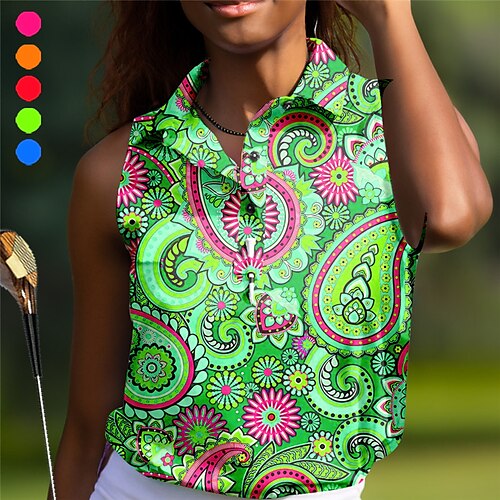 

Women's Polo Shirt Golf Apparel Golf Clothes Breathable Quick Dry Lightweight Sleeveless T Shirt Top Printed Summer Golf