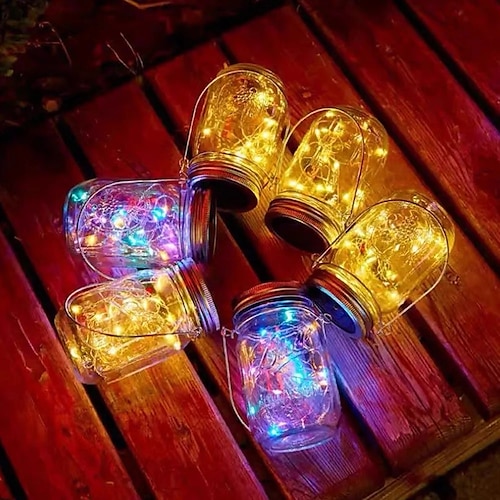 

6PCS Mason Jar Light Solar Colorful Fairy String Lights Lids Insert for Patio Yard Garden Party Wedding Christmas Decor